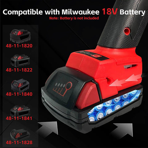 Cordless Angle Grinder Compatible With M18 18V Battery, highlighting battery compatibility models 48-11-1820 to 48-11-1841