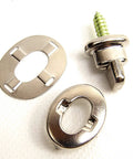 Forget Flimsy Tabs Grab These Heavy Duty Turn Button Fasteners With Stainless Eyelets Backing Plates And Number Twelve Screws For A Rock Solid Four Piece Canvas Bag Strap Kit That Gonna Keep Things Secure On Any Adventure components including two metal turn button fasteners and screw.