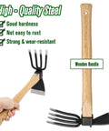 Two In One Garden Hoe And Cultivator For Weeding And Planting, Japanese Style Hand Tool with wooden handle and steel blade