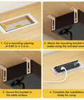 Installation steps for Recessed Pop Up Power Strip for Countertop and Desk, Hidden Charging Outlet with Metal Casing, 6 Ft Cord