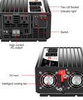 Heavy Duty 1500W Power Inverter 72V To 120V Pure Sine Wave with AC output, DC input, cooling fan details.