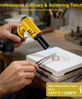 Slick Butane Torch With Clear Fuel Gauge And Adjustable Flame For Dead Simple One Hand Kitchen Cooking And Sick Flames Backyard Grilling Creme Brulee Finish Plus Craft Soldering Gear in use with a ring.