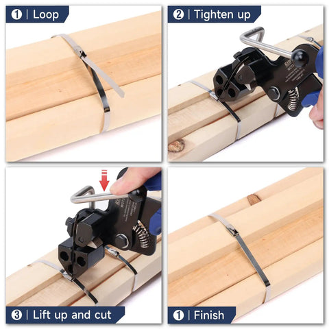 One Hand Operation Stainless Steel Cable Tie Tool Zip Gun With Built In Cutter And Release Pro Grade Tensioner fastening steps