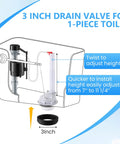 3 Inch Adjustable Flush Valve Kit featuring Flapper Fill Valve for 1-piece toilet installation with adjustable height details.