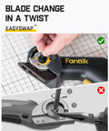 C10 Pro BowGuide Electric Cardboard Cutter blade change demonstrated with Easyswap feature on top half of the image.