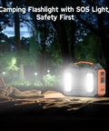 Power Station 300W Solar Generator 280Wh Portable Outdoor Power Bank With 110V AC Outlets Pure Sine Wave DC USB QC3.0 in forest at night.