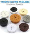 2 Pack 2 Inch Desk Grommets For Cable Management Black ABS Plastic Desk Hole Covers in various colors.