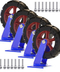 Beefy Heavy Duty Swivel Plate Caster Wheels With Brakes, Solid Rubber Puncture Proof Casters, blue mounts, four shown