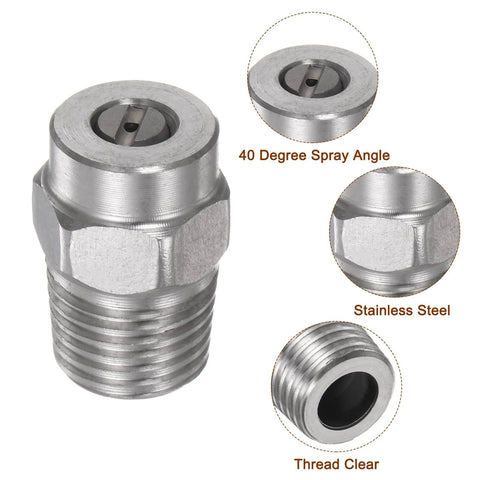 Pressure washer spray tip, 1/4 in NPT, stainless steel, 40-degree spray angle for water broom and undercarriage cleaner