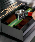 Heavy Duty Espresso Knock Box Drawer Featuring Shock Absorbing Removable Tap Bar And Grip Lock Base Designed To Save Counter Space And Keep Your Daily Brew Routine Zero Mess In Black.