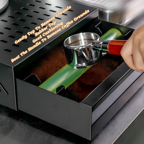 Heavy Duty Espresso Knock Box Drawer Featuring Shock Absorbing Removable Tap Bar And Grip Lock Base Designed To Save Counter Space And Keep Your Daily Brew Routine Zero Mess In Black.