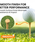 Golf ball on Natural Bamboo Golf Tees Wood Two And Three Quarters Inch And Three And One Quarter Inch Bulk Packs For All Day Practice.