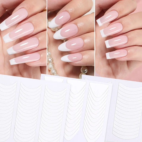French Manicure Nail Art Stickers 30 Sheets With 3 Design Options Self Adhesive Nail Tips Guides for DIY Mani Decoration