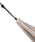 Detail of Double Polyester Mesh Hammock Packable For On The Go Chill Holds Up To 400 Lbs, Sand Sky Color, showing end attachment.