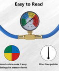 R134A Refrigerant Charge Hose Kit With Gauge For Car AC, color-coded pressure gauge, blue rubber hose, brass fittings