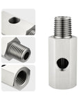 Stainless steel 1/4 NPT oil pressure sensor tee adapter with 1/8 NPT female port (front view)