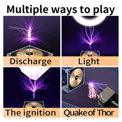 Solid State Bluetooth Music Tesla Coil Desktop Toy With Touchable Arc Generator showcasing plasma effects and wireless power.