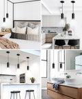 Black Modern Pendant Lights Three Pack LED Kitchen Island Fixtures With COB Lamp Beads ETL Listed 12W Each Cylindrical Silhouette