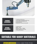 Versatile Electric Tapping Machine With Auto Oil Spraying System And Flexible 360 Degree Head showcasing servo motor and universal head components.