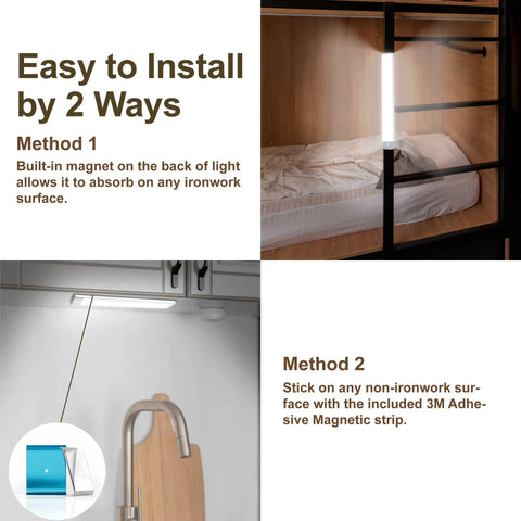 Two Pack Rechargeable Wireless LED Closet Lights With Motion Sensor, 30 LED Under Counter Pantry Cabinet Lights installation methods