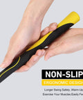 Close-up of hands gripping Indoor Golf Swing Trainer Aid With Weighted Head And Flexible Shaft For Tempo, Grip Strength, Flexibility Training