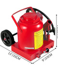 Heavy Duty Air Hydraulic Bottle Jack 50 Ton Straight Up Savage 17 Inch Lift Height 220 Psi Garage Essential built tough, red jack with wheels.