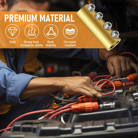Mechanic using Five Piece Four Hole 6 AWG 80A Brass Wire Splice Connectors Kit For Automotive And Home Electrical Projects