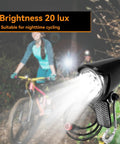 Ultra Bright Led Bike Front Light 20 lux illumination in night riding scenario with cyclist, waterproof design, 15 inch cable