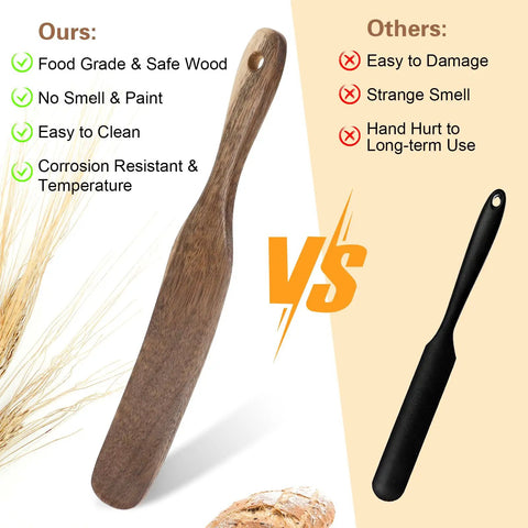 Wooden Skinny Spurtle 10 Inch For Sourdough Starter And Bread Mixing with comparison to plastic spurtle
