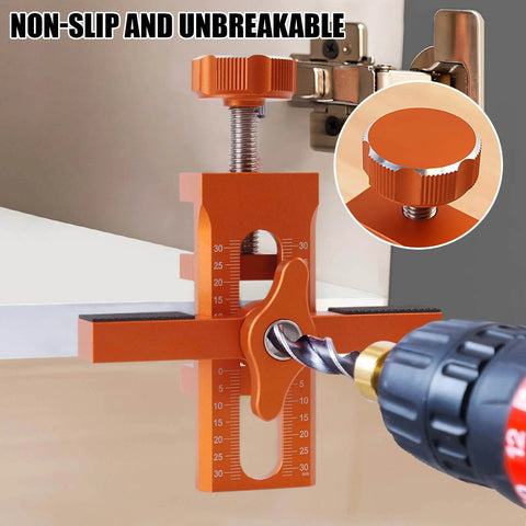 Adjustable Cabinet Door Positioning Tool And Mounting Jig For Frameless And Face Frame Cabinets Aluminum Alloy Construction shown in use.