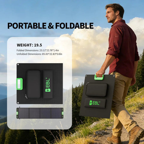Man carrying foldable Beefy 2400W Portable Power Station with 2x200W Solar Panels Solar Generator for off-grid camping