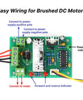 PWM DC Motor Speed Controller 10 To 30V 3A 120W with wiring instructions for brushed motors, showing connections and indicators