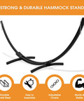Front view of the Beefed Up 13.5 Ft Steel Arc Hammock Stand With Carabiner And Chain, 2 person weather resistant outdoor stand