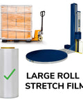 Industrial Heavy Duty Shrink Wrap Stretch Film Roll 18x4265 Foot 120 Gauge Super Tough Plastic Sheet for pallet packing with pallet jack and wrapper.