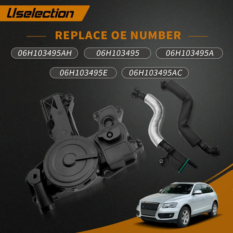 PCV Valve Engine Crankcase Vent Oil Separator Breather Hose Kit For Audi A3 A4 A5 Q5 TT Beetle CC Jetta Passat Tiguan 1.8L 2.0L TSI Drop In Replacement OE Numbers 06H103495AH 06H103495A 06H103495B 06H103495AC with car image