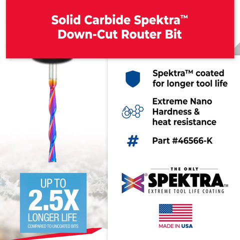Beefy Foam Cutting Down-Cut Spiral Router Bit, Flat Bottom For Foam Carving And Milling, 1/4 Inch Diameter, 2-1/4 Inch Cutting Height, 1/4 Inch Shank, 4 Inch Long, Spektra Extreme Tool Life Coated, Made In USA