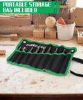 Nine Piece Air Hammer Chisel Set With 0.401 Inch Shank And Canvas Pouch organized on a workshop table