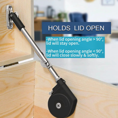 Premium Soft Close Hinges For Toy Boxes And Cedar Chests Smooth Slow Shut Lid Support Brackets showing lift support actuator.