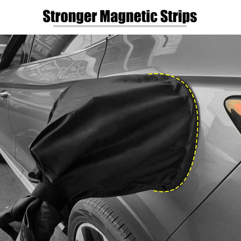 Heavy Duty EV Charger Plug Cover Waterproof Outdoor Electric Vehicle Port Cap with strong magnetic strips on car.