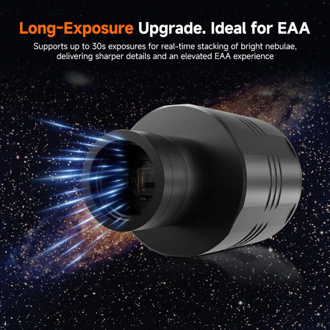 WiFi Telescope Camera With 30 Second Exposure IMX662 Sensor in space background showcasing EAA capabilities