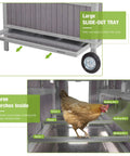 Portable Wooden Chicken Coop On Wheels For Backyard Flock Of 6 With 3 Perches And 3 Nesting Boxes, slide-out tray and perch design