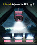 Go To Portable 20000mAh Rechargeable Fan With LED Lantern in tent with adjustable lighting levels shown