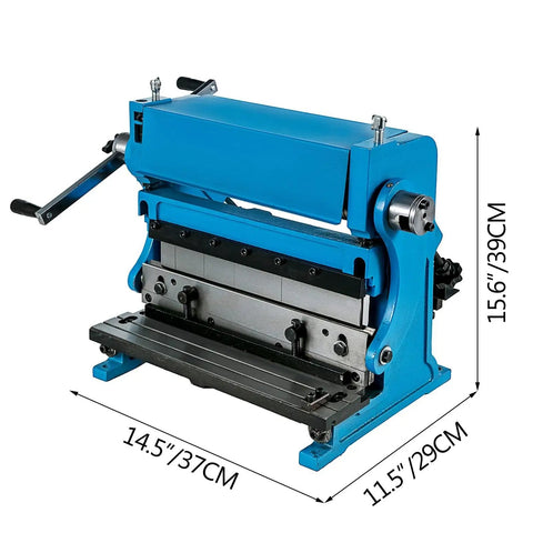Straight Up Heavy Hitter 12 Inch Manual Sheet Metal Brake 3 In 1 Shear Roll Bender with a blue cast iron frame.