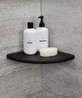 Oil Rubbed Bronze 9 Inch Corner Shower Shelf For Inside Tiled Showers with shampoo, conditioner, soap