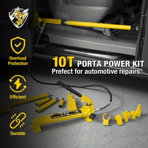 Beefy 10 Ton Porta Power Kit Hydraulic Ram Jack Pusher Puller For Auto Body Frame Repair With Blow Mold Carrying Case