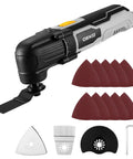 Hardcore 2.5 Amp Oscillating Multi Tool Corded Electric Workhorse With Sick 3000 To 22000 RPM Output, includes blades and sanding pads.