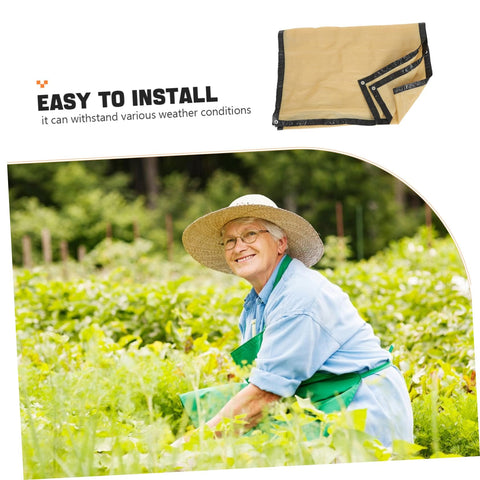 Privacy Screen Fence Net for Chain Link Fences, Heavy Duty Garden Privacy Netting shown with grommet detail and elderly woman gardening