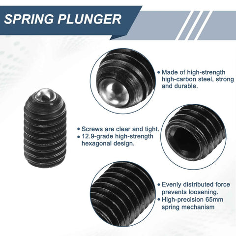 Ten Pack M3 X 5mm Hex Socket Ball Plungers High Carbon Steel Spring Loaded Detent Pins Built Tough For Quick Mounting Smooth Glide Pneumatic And Garage Projects Black, showing close-up view of spring plunger detail.