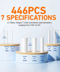 Pro Grade 446 Piece Heat Shrink Tubing Kit With Four To One Shrink Ratio Adhesive Lined White Marine Grade Industrial Tubing displayed