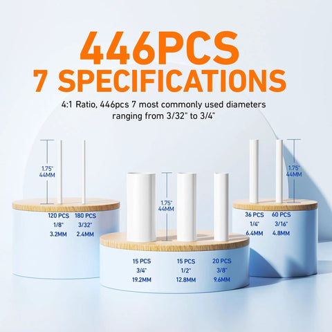 Pro Grade 446 Piece Heat Shrink Tubing Kit With Four To One Shrink Ratio Adhesive Lined White Marine Grade Industrial Tubing displayed